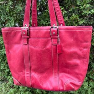 Vintage Coach Red Hampton Leather Tote Bag